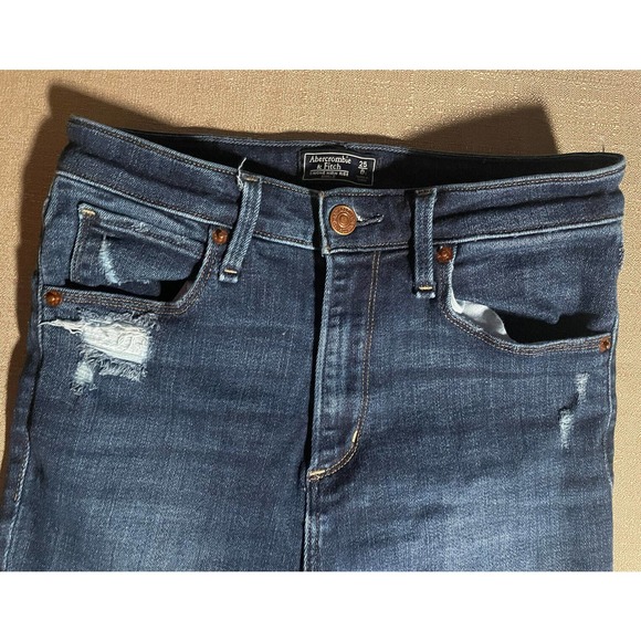 Abercrombie & Fitch Women’s 25 0S Simone High Rise Ankle Jeans Distressed Dark - Picture 4 of 8
